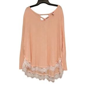 EUC Red Camel Boho Peach Long Sleeve  Top